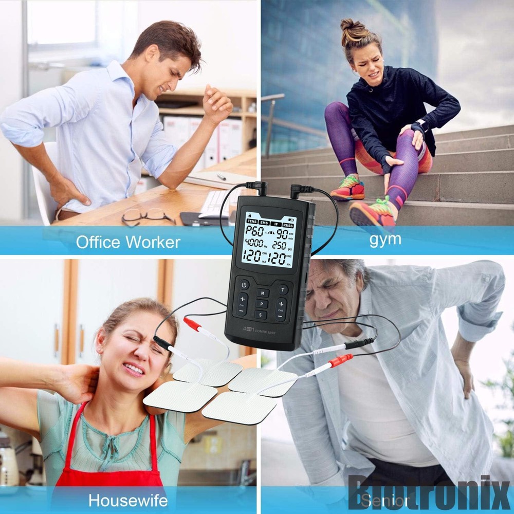Portable TENS EMS IF RUSS 4 Channel Electrotherapy Combo Unit for Clinic and Home Use
