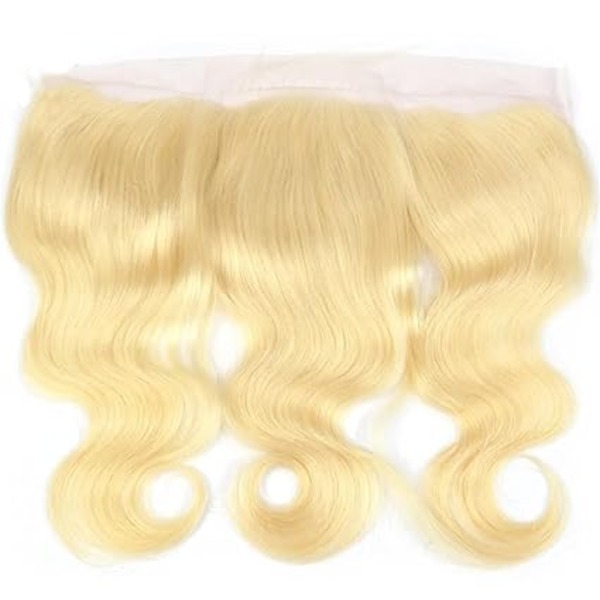 100% Unprocessed Human Virgin Hair Russian Blonde Ear to Ear Front Pre-Plucked Hairline Closure (613 Body Wave Frontal, 12inch)