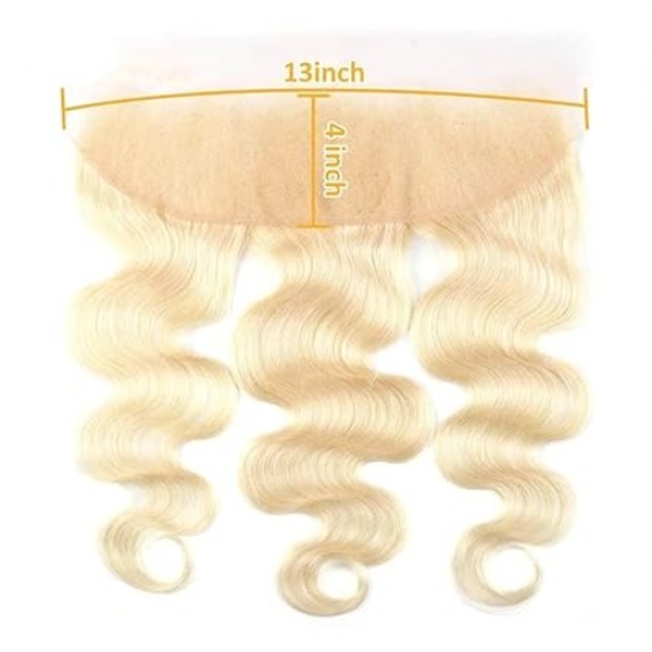 100% Unprocessed Human Virgin Hair Russian Blonde Ear to Ear Front Pre-Plucked Hairline Closure (613 Body Wave Frontal, 12inch)