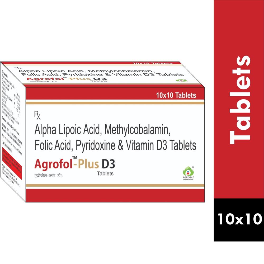 AGROFOL PLUS D3 TABLET - Alpha Lipoic Acid 100mg +methylcobalamin 1500mcg + Folic Acid 1.5mg + + Pyridoxine 3mg + Vitamin D3 1000iu