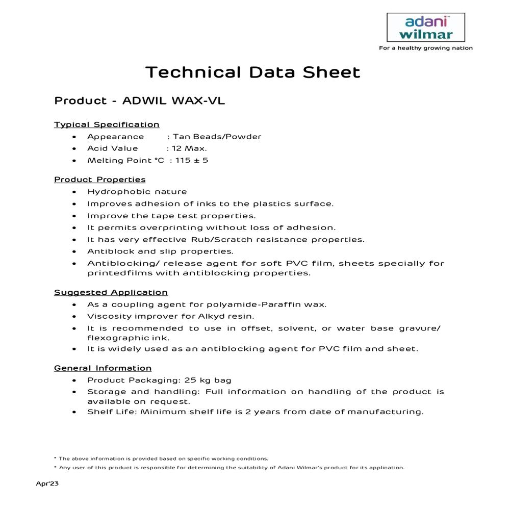Adwil Wax-vl - Application: Industrial