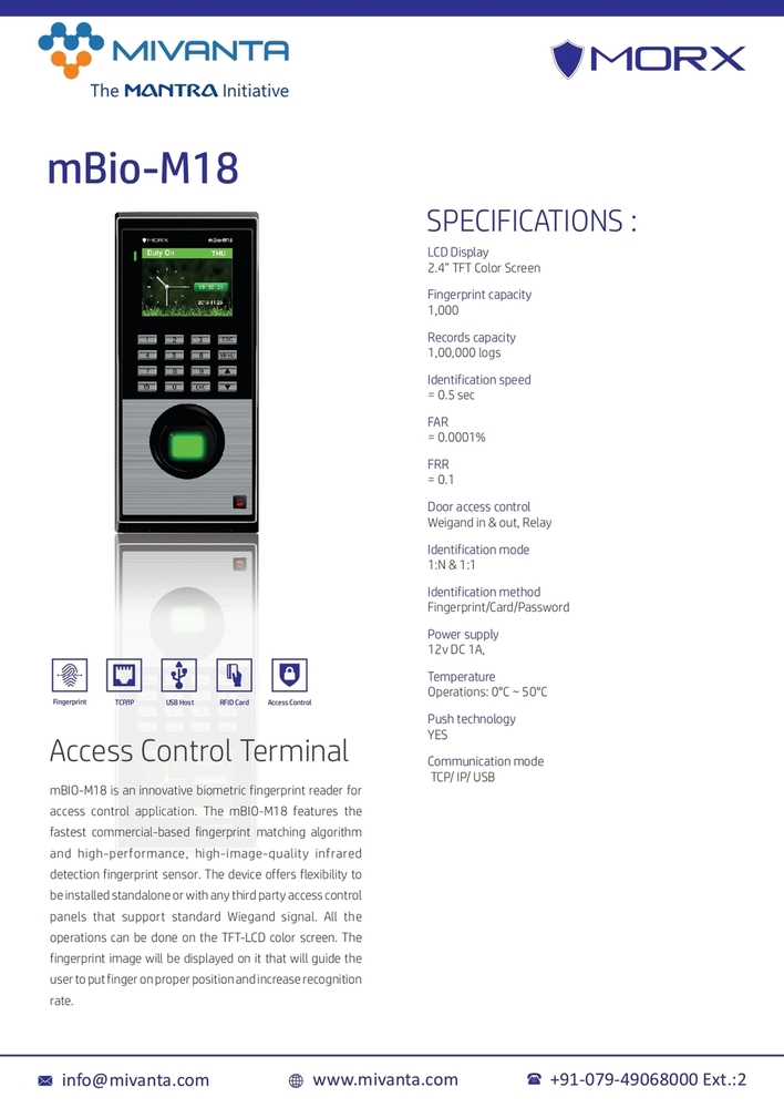 mBio M18 Access Control Terminal