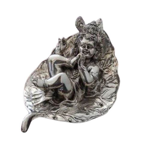 Leaf Bal Krishna Idol - Color: Silver