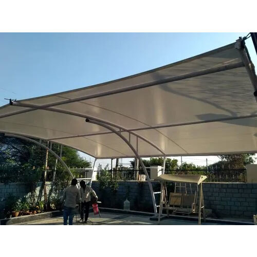 Car Parking Tensile Fabric Structure - Waterproof White Tensile Fabric, Metal Poles | Elegant Design For Vehicle Protection Against Elements