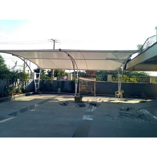 Car Parking Tensile Fabric Structure - Waterproof White Tensile Fabric, Metal Poles | Elegant Design For Vehicle Protection Against Elements