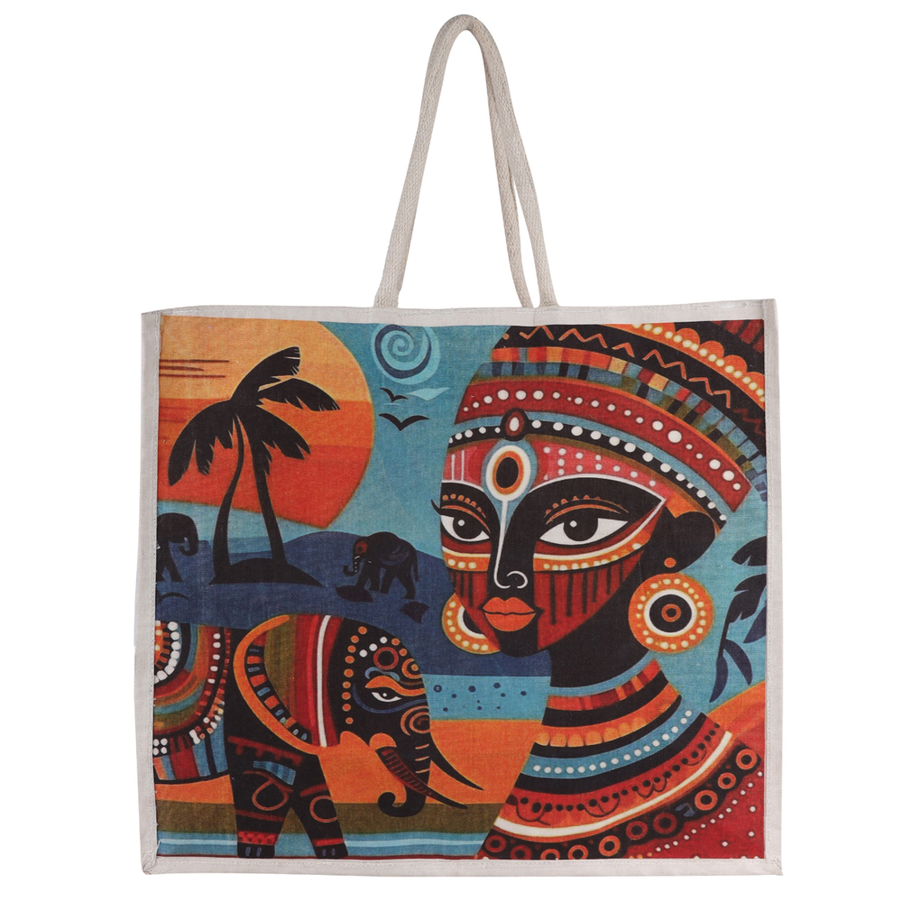 Eco-Friendly Cotton Canvas Tote Bag with Ethnic Art Print