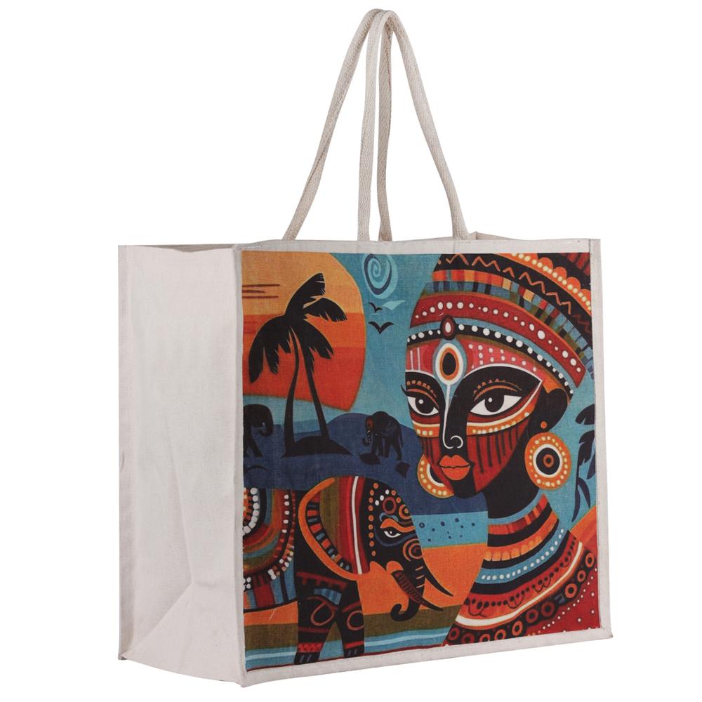 Eco-Friendly Cotton Canvas Tote Bag with Ethnic Art Print