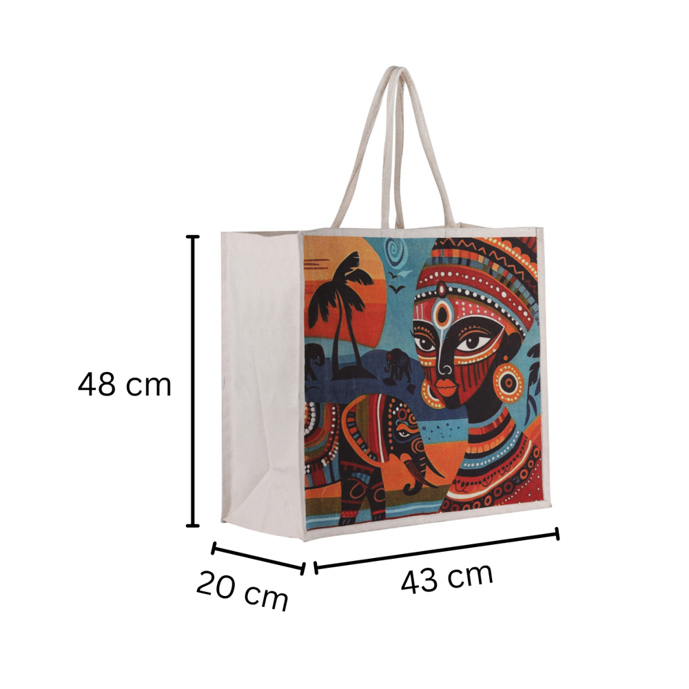 Eco-Friendly Cotton Canvas Tote Bag with Ethnic Art Print