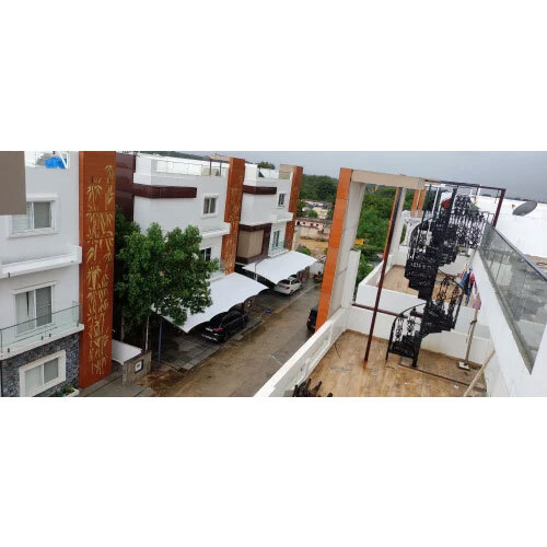 Car Parking Shade - Tensile Fabric, White Color, Plain Style | Excellent Durability For Commercial Usage Applications