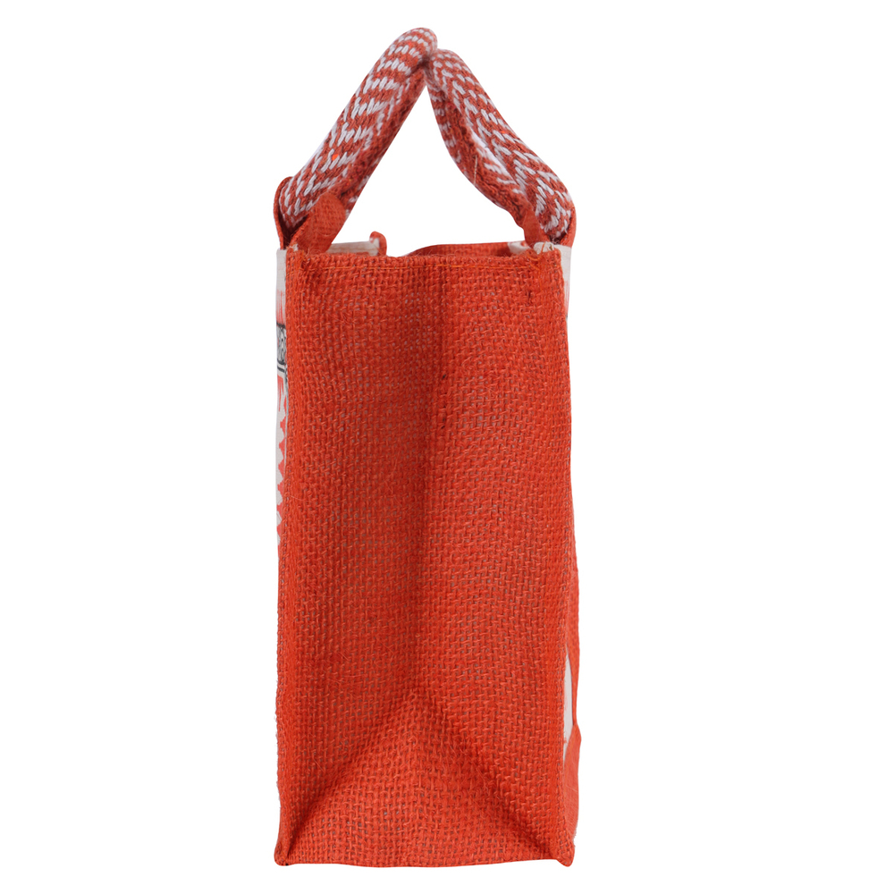 Mini Jute Handbag with Warli Art Print  Eco-Friendly Multipurpose Pouch (25x8x20 cm)