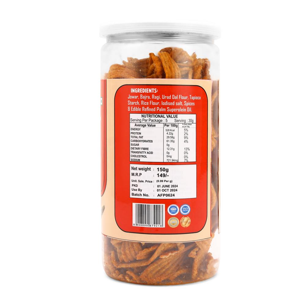 Millets Masala Chips - 150 Gm, Fried Crunchy Snack Made From Millet Flour, Spicy Flavor, Gluten-free, Ideal For Dips And On-the-go Snacking
