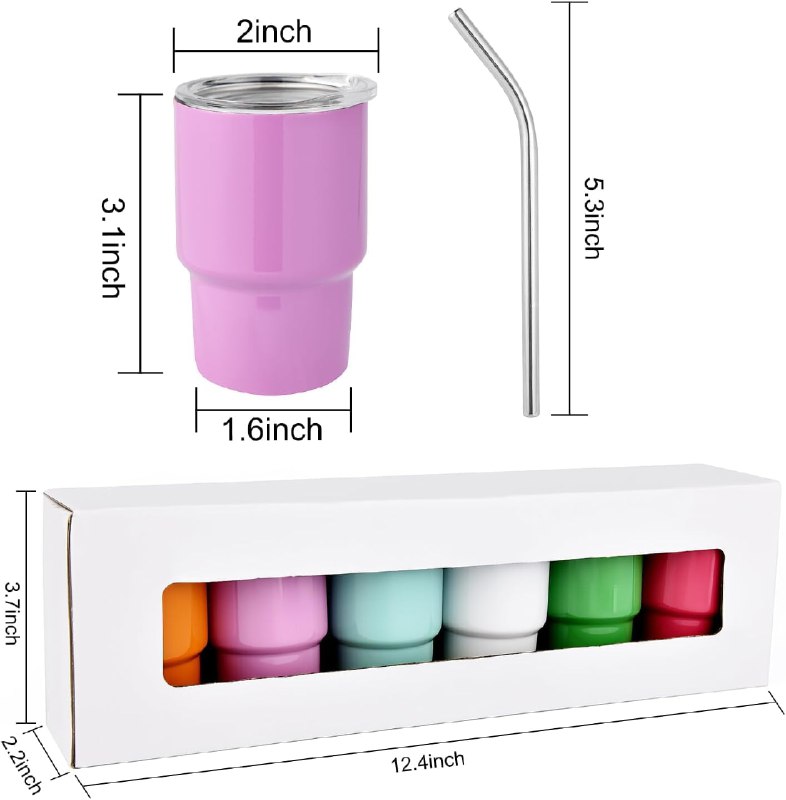3oz Mini Tumbler Shot Glass With Straw And Lid