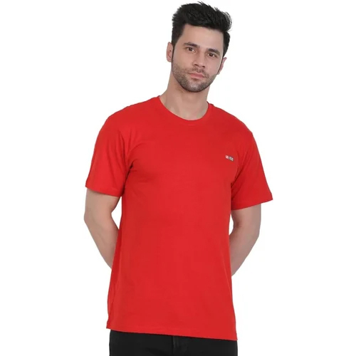 Men Red Round Neck Plain T-Shirt