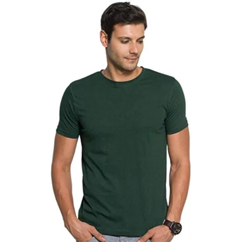 Mens Green Plain Round Neck T-Shirt