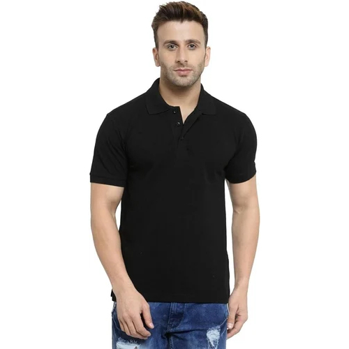 Men Black Plain Collar T Shirt
