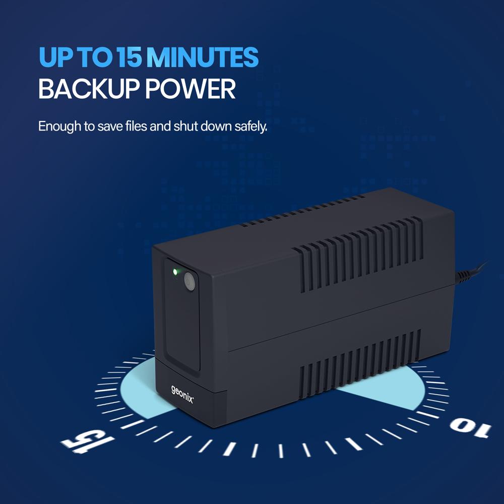 600va Ups - Capacity 600va/360w, Size 27.9x10.1x14.2cm, Recharge Time 6 Hours | Features 10-15 Min Backup, 3 Output Sockets, Bis Approved