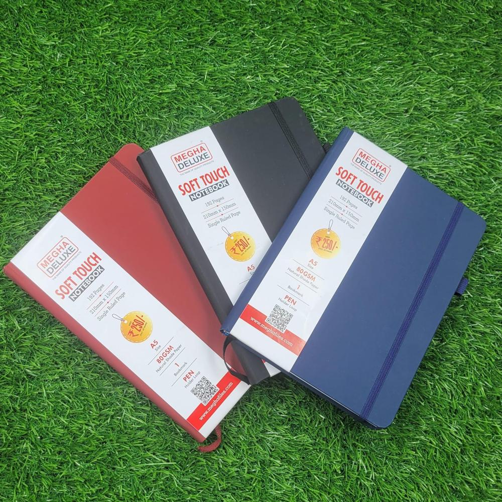 Notebook - Acid-free Paper, 5.5x8.25 Inches, Green Cardboard Cover | 192 Un-ruled Pages, Integrated Bookmark, Elastic Closure