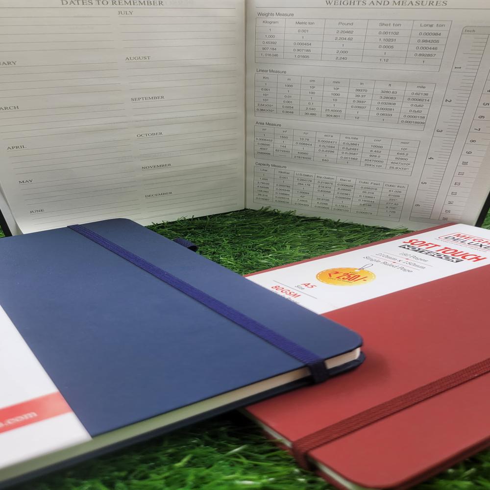 Notebook - Acid-free Paper, 5.5x8.25 Inches, Green Cardboard Cover | 192 Un-ruled Pages, Integrated Bookmark, Elastic Closure