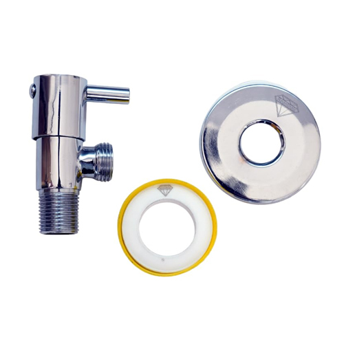 Brass Angle Valve with Free Wall Flange and PTFE Tape