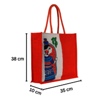 Large Eco-Friendly Jute Bag with Madhubani Art Print  Reusable Blue Tote (35x10x38 cm)