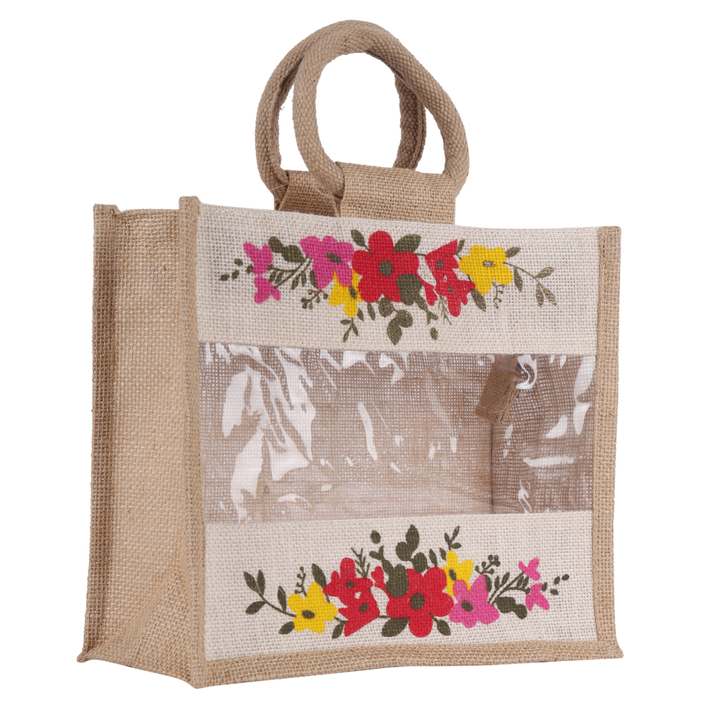 Eco-Friendly Jute Gift Bag with Floral Print & Transparent Window  12