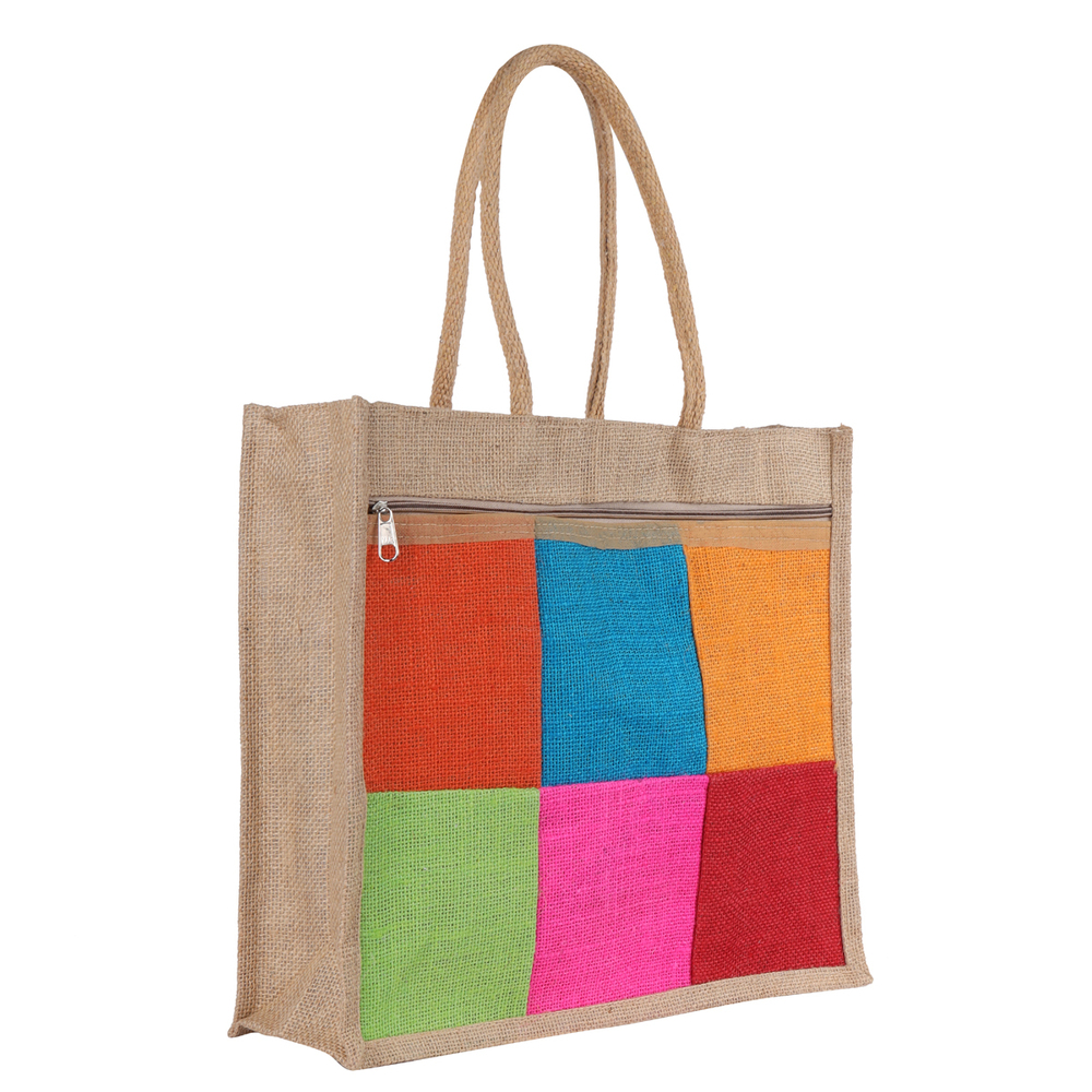 Multicolor Patchwork Eco-Friendly Jute Shopping Bag  35x40x8 cm