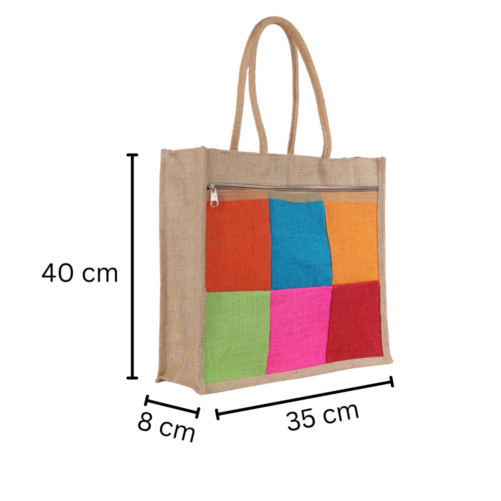 Multicolor Patchwork Eco-Friendly Jute Shopping Bag  35x40x8 cm