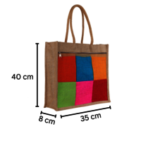 Multicolor Patchwork Eco-Friendly Jute Shopping Bag  35x40x8 cm