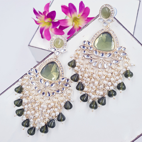 Un Cut Kundan Drop Earrings - Color: Multicolor