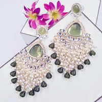 Un Cut Kundan Drop Earrings - Color: Multicolor