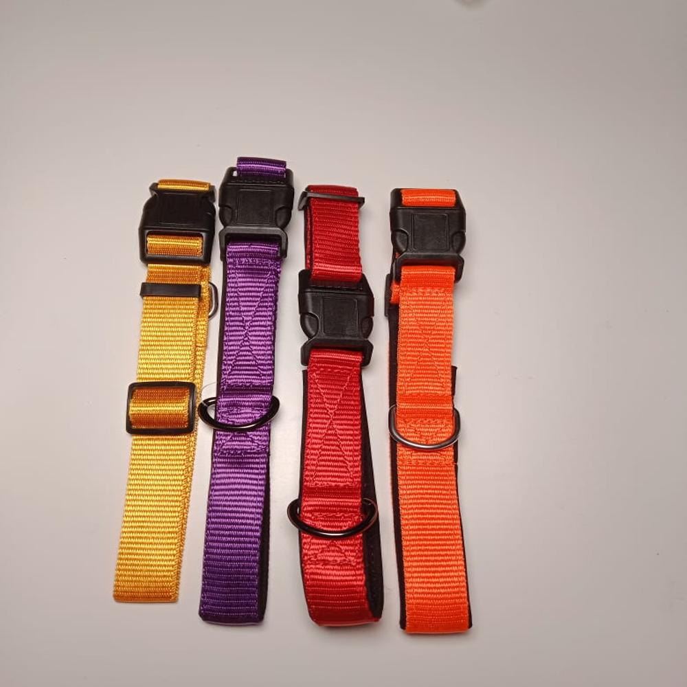 Textrade Associates रिफ्लेक्टिव डॉग कॉलर, 32 मिमी चौड़ाई, 4 का सेट, पीला, बैंगनी, लाल, नारंगी, D-ring के साथ समायोज्य