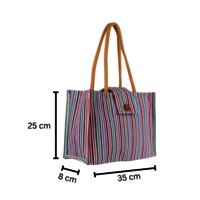 Eco-Friendly Cotton Canvas Tote Bag with Colorful Stripes  35x25x8 cm | Sustainable Shopping & Everyday Use Bag with Long Handle