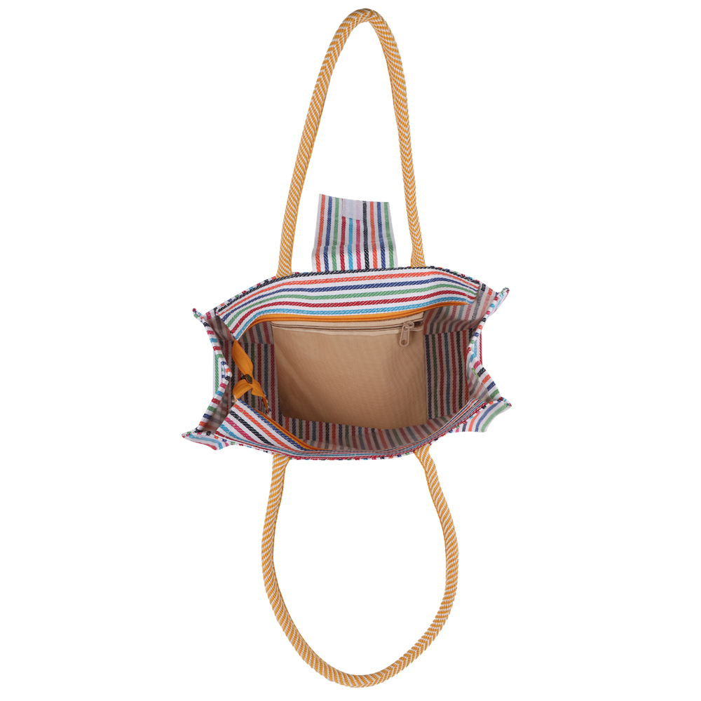 Eco-Friendly Cotton Canvas Tote Bag with Colorful Stripes  35x25x8 cm | Sustainable Shopping & Everyday Use Bag with Long Handle