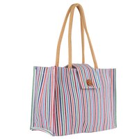 Eco-Friendly Cotton Canvas Tote Bag with Colorful Stripes  35x25x8 cm | Sustainable Shopping & Everyday Use Bag with Long Handle