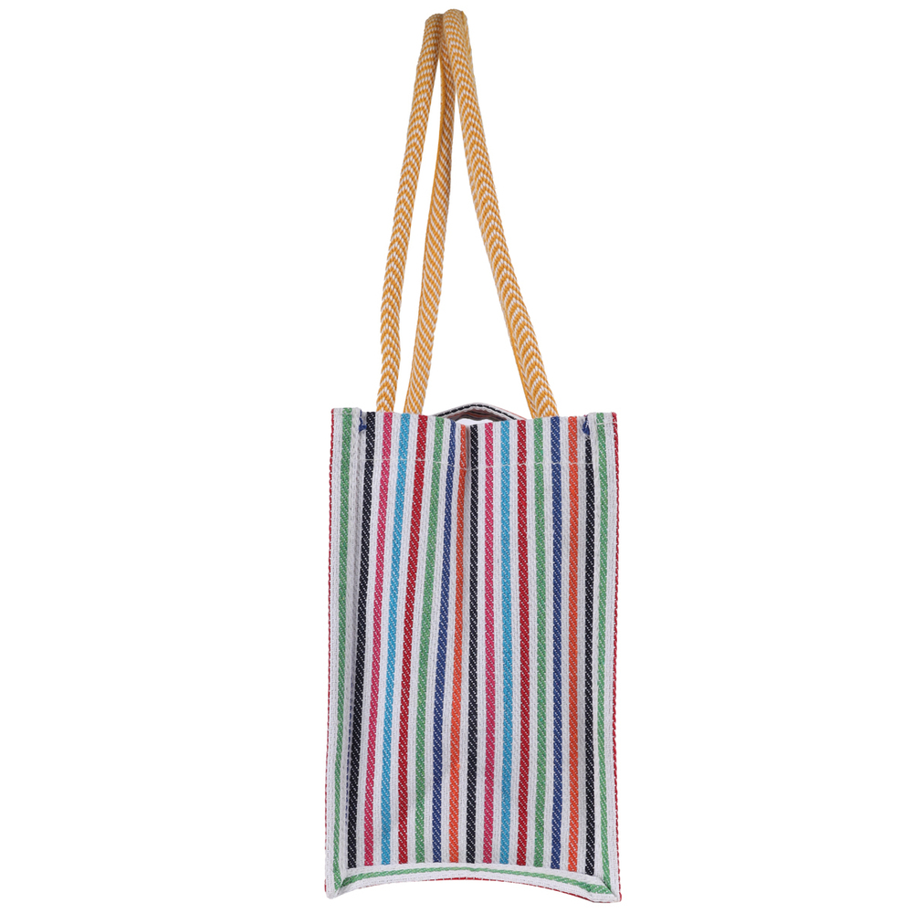 Eco-Friendly Cotton Canvas Tote Bag with Colorful Stripes  35x25x8 cm | Sustainable Shopping & Everyday Use Bag with Long Handle