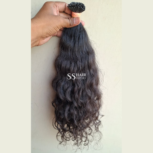 Natural Curly I-Tip Hair Extensions 22in | 100 strand Human hair natural black color Salon Ready
