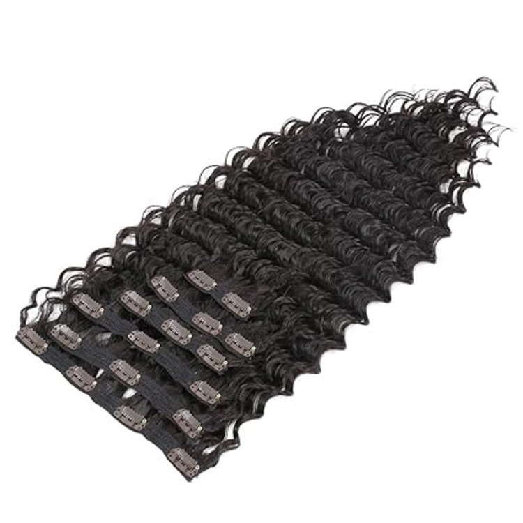 24 Inches Deep Wave Clip in Hair Extensions Full Head 7  Pieces  Deep Curly Clip in Hair