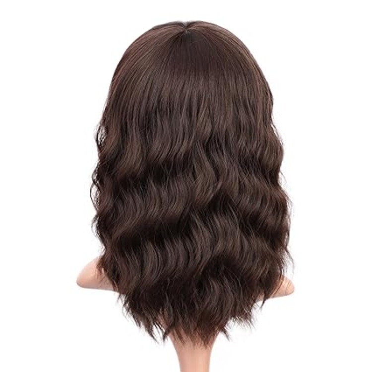 natural Black Wigs with Bangs for Women 14 Inches  Curly Bob Wig for Girl Natural Looking Wavy Wigs