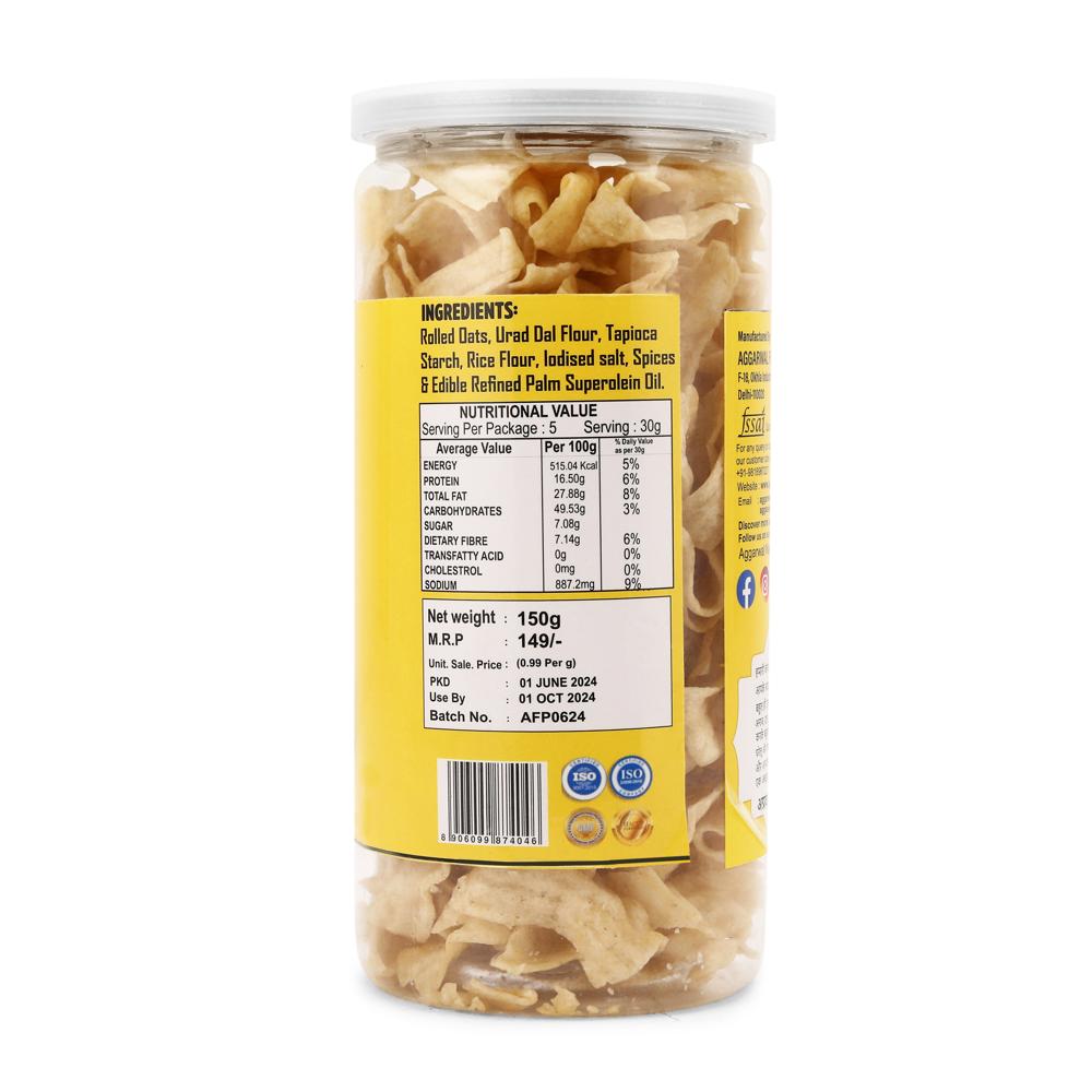 Oats Salted Chips - 150 Gm Plastic Bottle | Healthy Crunchy Snack, Baked Oats, Gluten-free, Low In Saturated Fat, High In Fiber Snacks