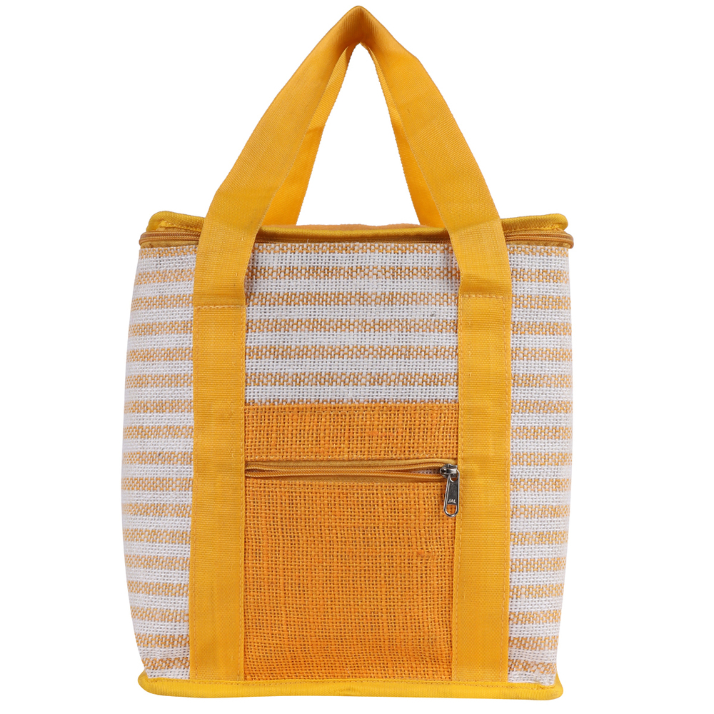 Eco-Friendly Yellow Insulated Jute Carry Bag  Zipper Closure | Reusable Shopping & Tiffin Bag | Multipurpose Travel Tote | 100% Natural Fiber