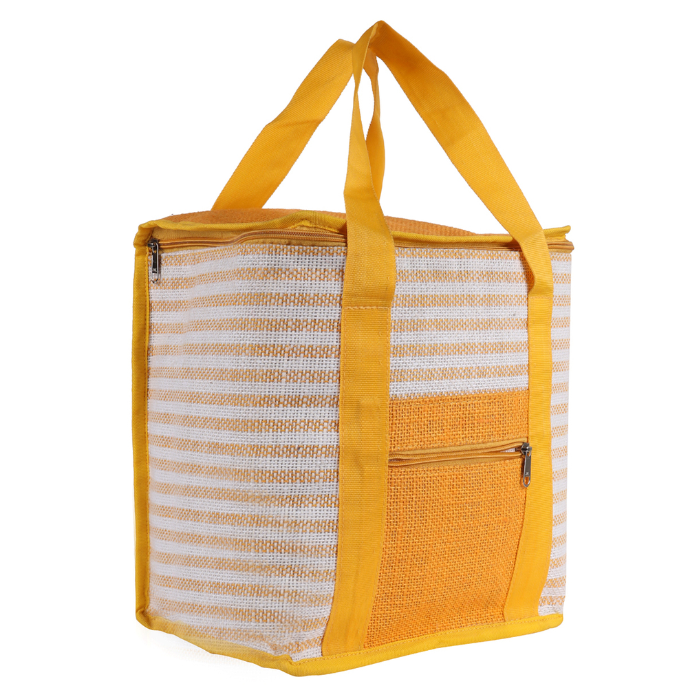 Eco-Friendly Yellow Insulated Jute Carry Bag  Zipper Closure | Reusable Shopping & Tiffin Bag | Multipurpose Travel Tote | 100% Natural Fiber