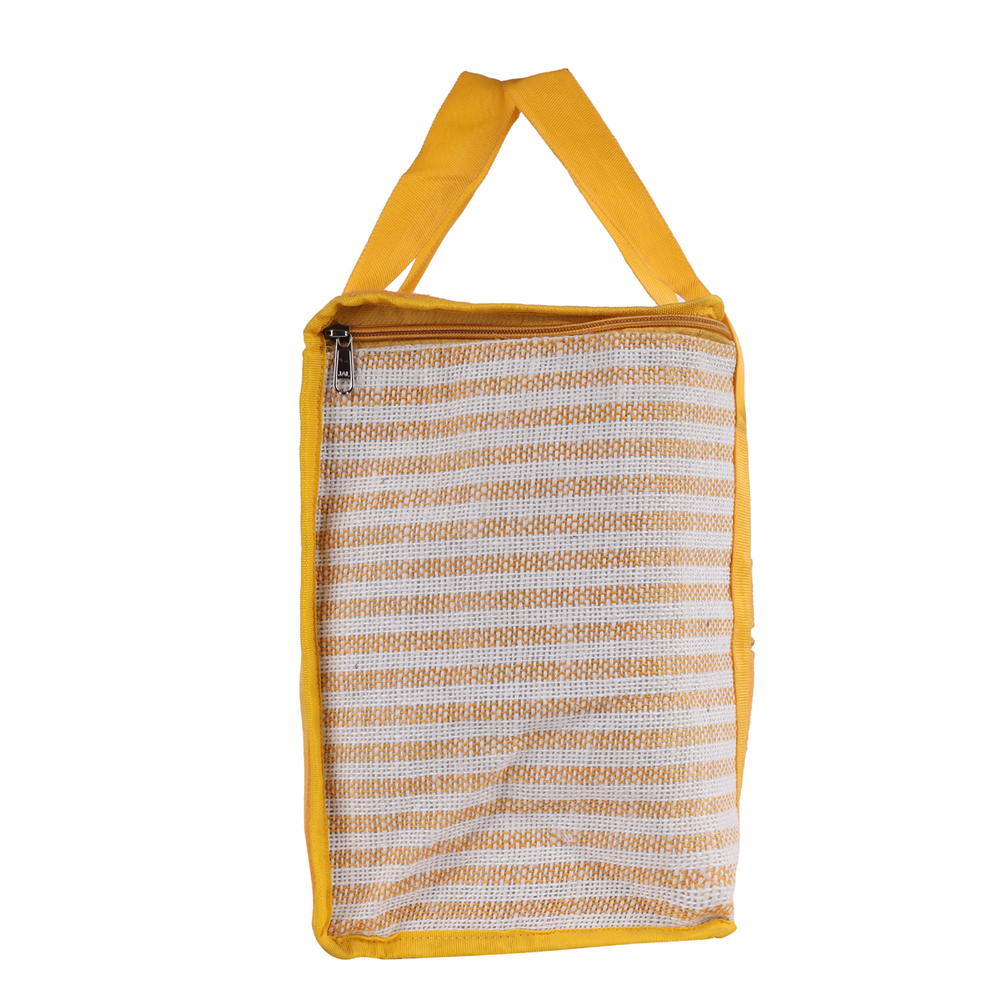 Eco-Friendly Yellow Insulated Jute Carry Bag  Zipper Closure | Reusable Shopping & Tiffin Bag | Multipurpose Travel Tote | 100% Natural Fiber
