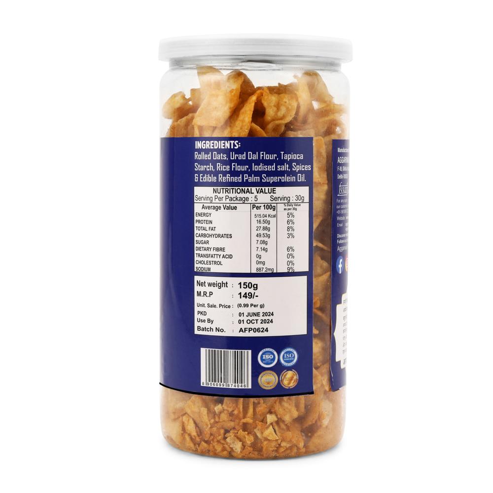 Oats Biryani Chips - 150 Gm Plastic Bottle | Healthy Snack, Crunchy Oat Treat, Baked, Spicy Flavor, Gluten-free, High In Fiber