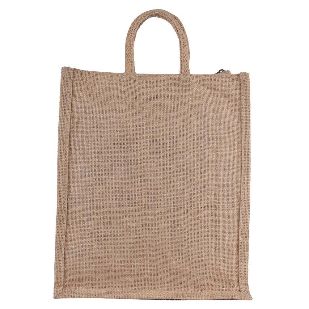 Eco-Friendly Natural Jute Shopping Bag with Zipper Closure â 100% Biodegradable Reusable Tote Bag