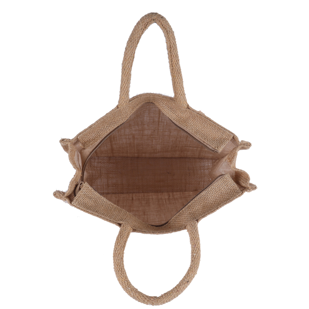 Eco-Friendly Natural Jute Shopping Bag with Zipper Closure  100% Biodegradable Reusable Tote Bag