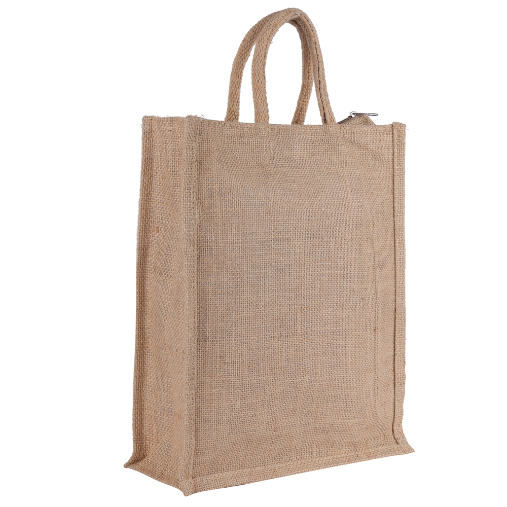 Eco-Friendly Natural Jute Shopping Bag with Zipper Closure  100% Biodegradable Reusable Tote Bag