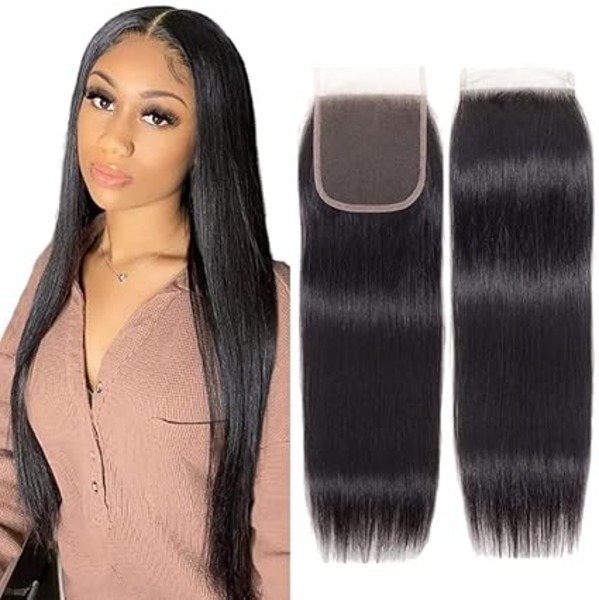 Straight Human Hair Lace Closure Topper with Baby Hair for 4x4  Women and Girls 16 Inch,