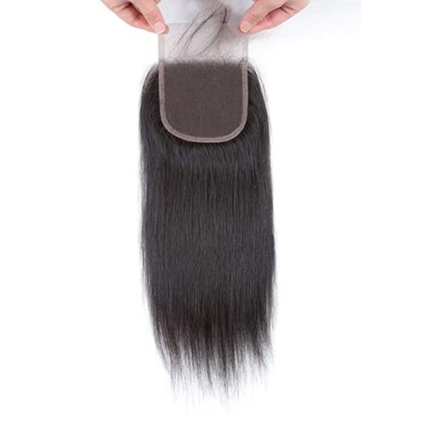 Straight Human Hair Lace Closure Topper with Baby Hair for 4x4  Women and Girls 16 Inch,