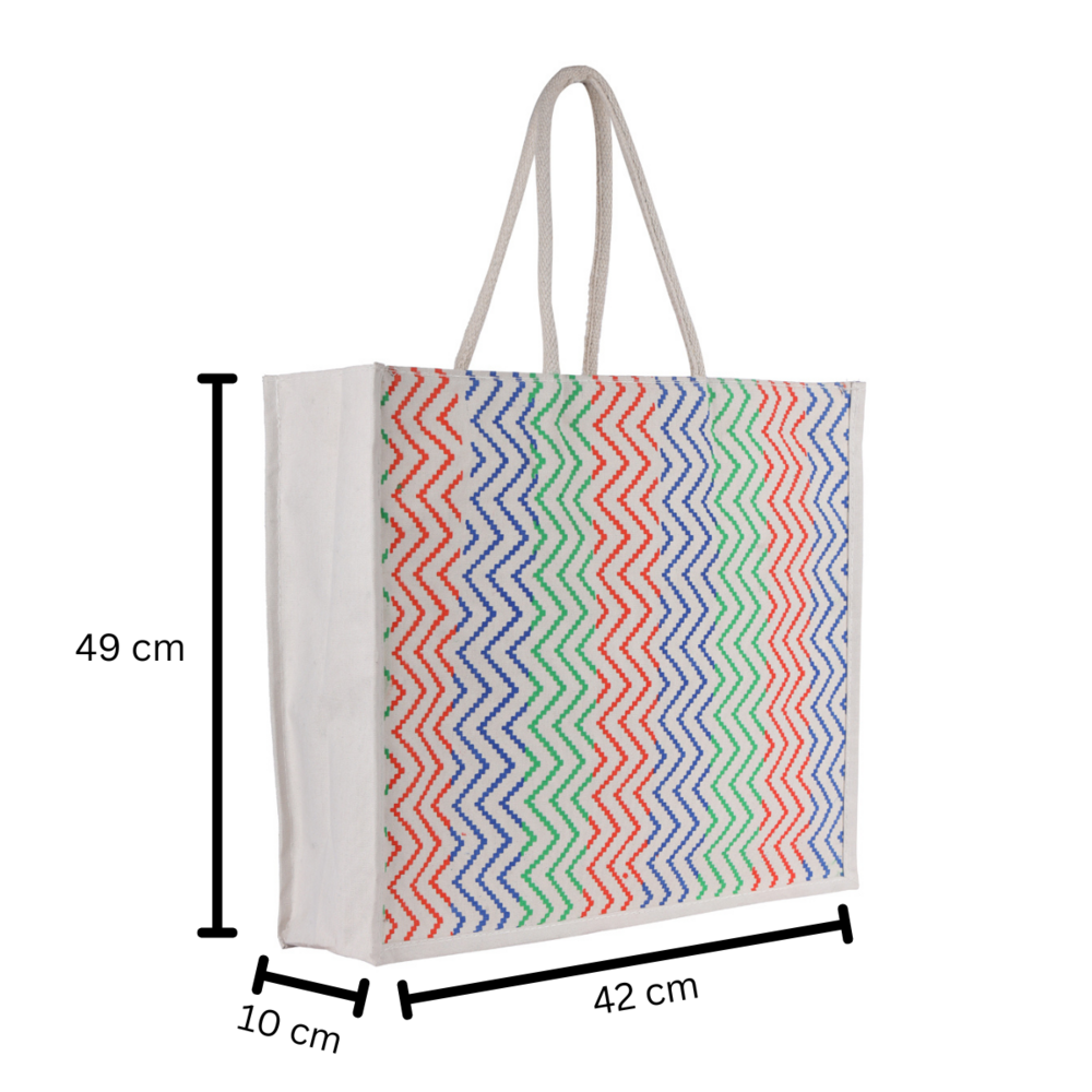 "Eco-friendly Cotton Canvas Tote Bag Aca A Large Reusable Shopping Bag With Zigzag Print (42x49x10 Cm)