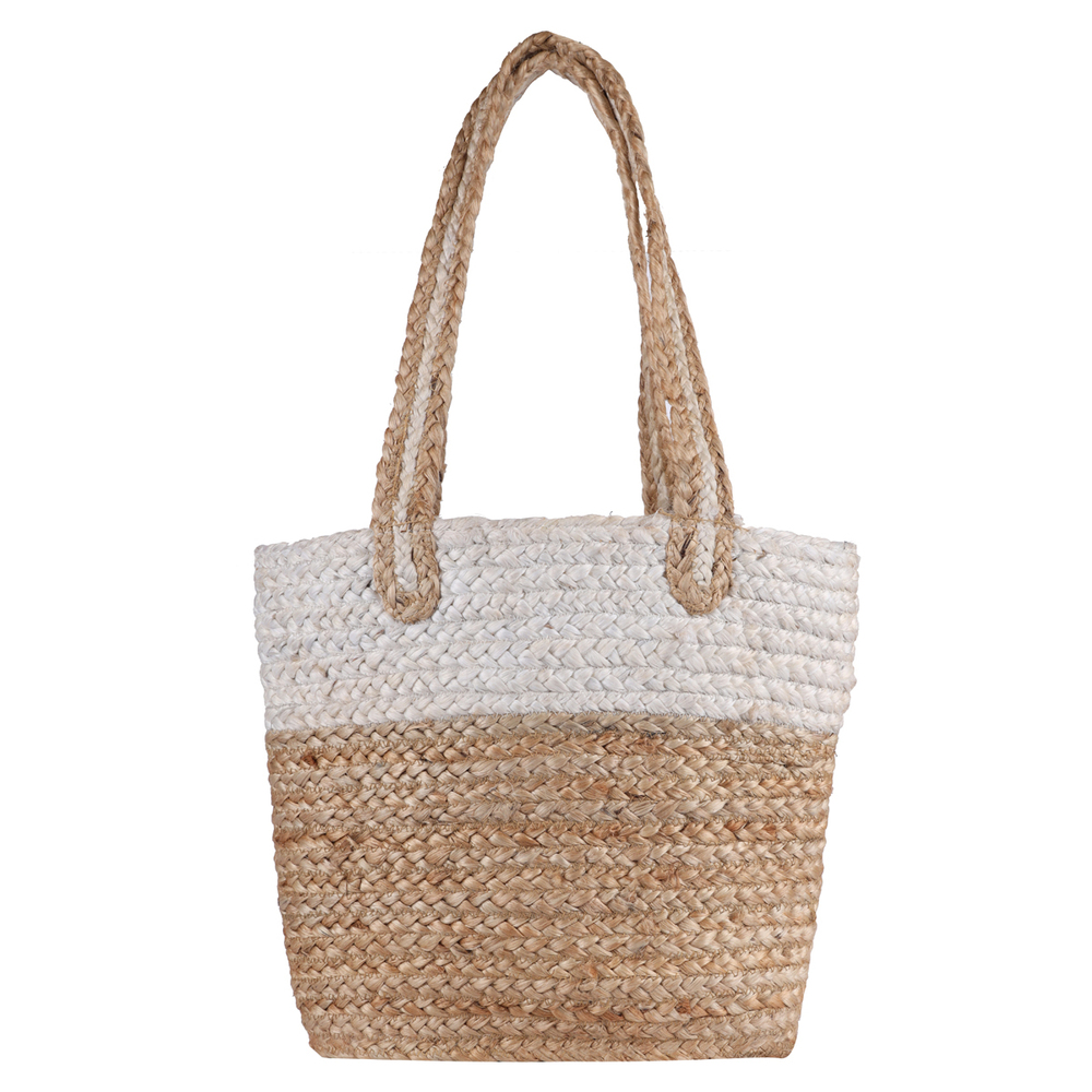 Handmade Two-Tone Jute Tote Bag with Braided Handles  Eco-Friendly, Stylish & Durable  Natural & White